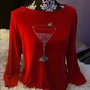 Sweaterworks Vibrant Red Long Sleeve Top with Sequin Glass Design